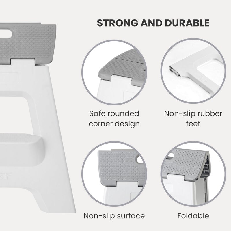 Vigar Compact Step Stool Foldable, 16-inch Two-Step Stools for Adults up to 330 Pound, Lightweight Stool, Non-Slip Folding Step Stool, Gray - Image 5